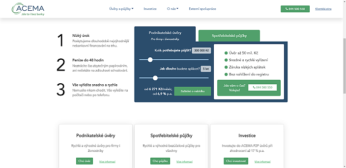 Žádost o půjčku Acema Credit - vyberte výši a splatnost půjčky